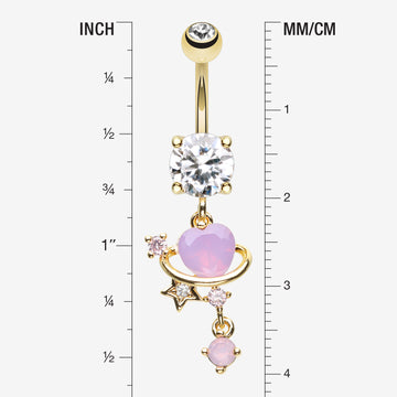 Detail View 1 of Golden Planet Heart Sparkle Orbital Dangle Belly Button Ring-Lavender